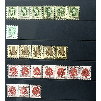 Four Sheets of Australian Pre Decimal Stamps, Christmas and Native Flowers