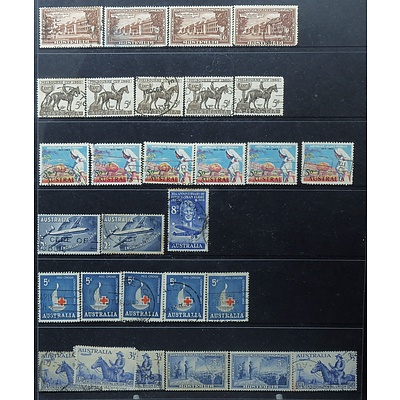 Three Sheets of Australian Pre Decimal Stamps, Melbourne Cup 1960, Universal Postal Union, Peace 1945 and More