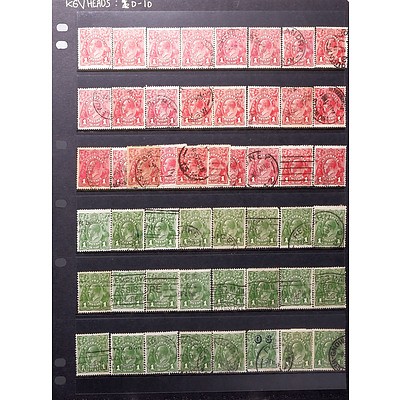 Two Sheets of Australian One Penny King George V Stamps