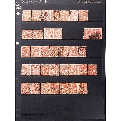 Two Sheets of Queensland One Penny Queen Victoria Stamps