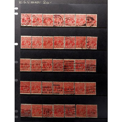Two Sheets of Australian One Penny King George V Stamps