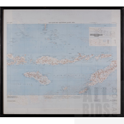 Double Sided Framed AAF Clothed Map of the Southwest Pacific Area