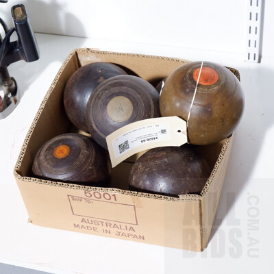 Six Antique Wooden Lawn Bowls - Early 20th Century