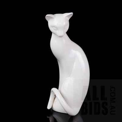 Vintage European White Porcelain Cat Figurine - Marked to Base