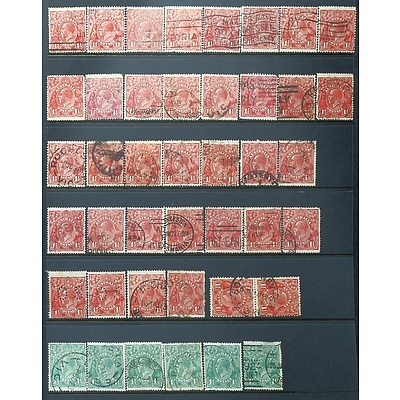 Sheet of King George V Red and Green Three Half Pence Stamps