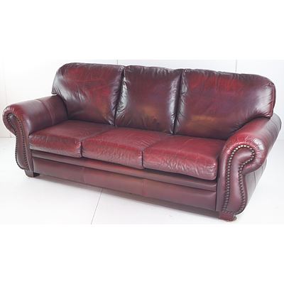 Moran Deep Burgundy Leather Upholstered Three Seater Dorchester Lounge