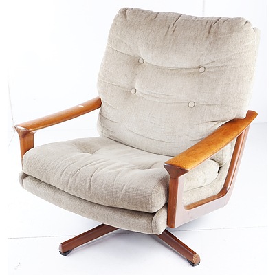 Retro Buttoned Fabric Upholstered Swivel Armchair, Probably Tessa