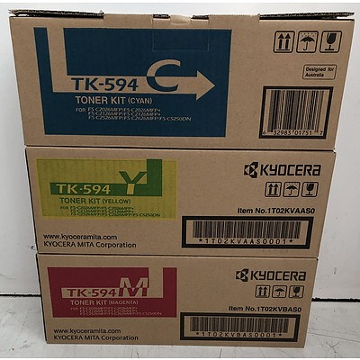 Kyocera TK-594 Assorted Toner Cartridges - Lot of Three