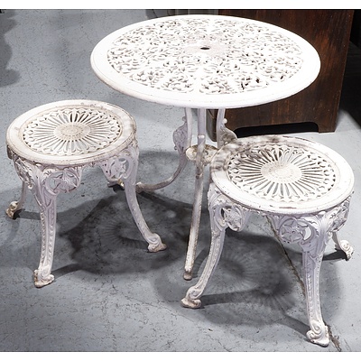 Vintage Cast Alloy Three Piece Garden Setting - Table and Two Stools