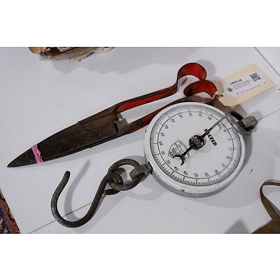 Vintage Salter 100 lb Hanging Scales and JNO Baker Sydney Hand Shears (2)