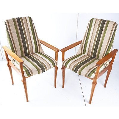 Pair of Vintage Burgess Teak Framed Armchairs with Textured Fabric Upholstery