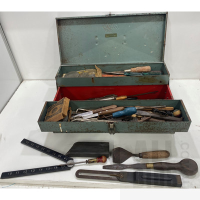 Vintage Tool Box With Assorted Vintage Tools