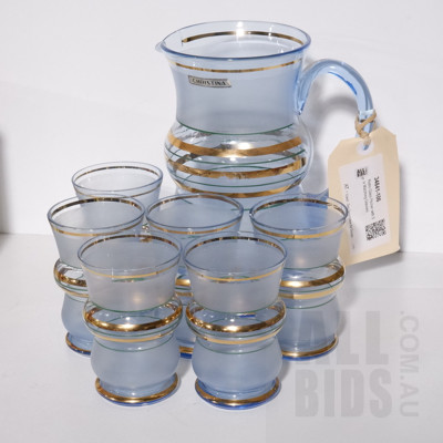 Retro Glass Pitcher with Six Matching Glasses