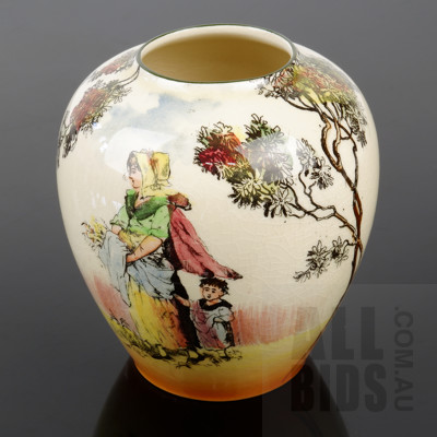 Antique Royal Doulton Old English Scenes, The Gleaners, Porcelain Vase, Marked to Base