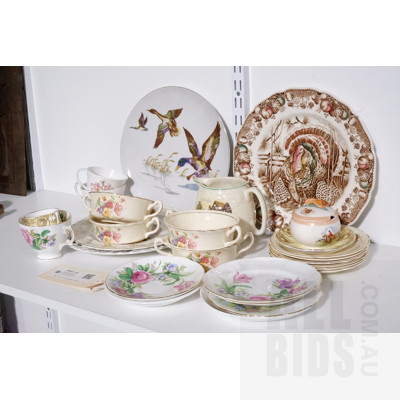 Quantity Vintage Porcelain Including Wilkinson Honeyglaze Six Saucers and Four Coupe Dishes, Two Queen Anne Duos and More 