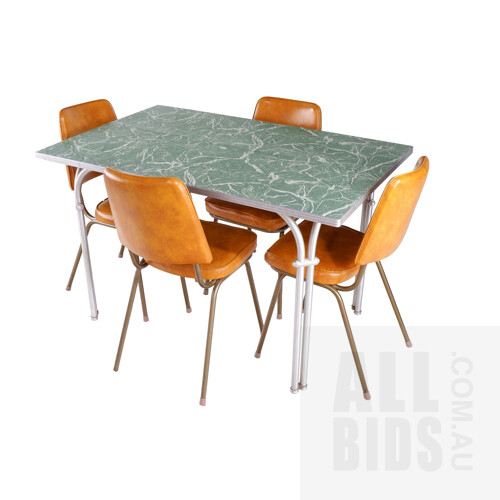 1960's Namco Green Laminex and Aluminium Kitchen Table with Four Later Namco 1960's Vinyl Upholstered Chairs