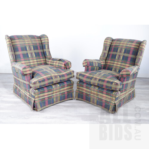 Pair of Wingback Armchairs with Stripped Multi Coloured Upholstery