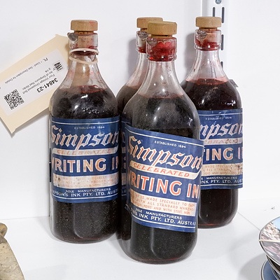 Four Vintage Unopened Bottles of Simpsons Red Writing Ink