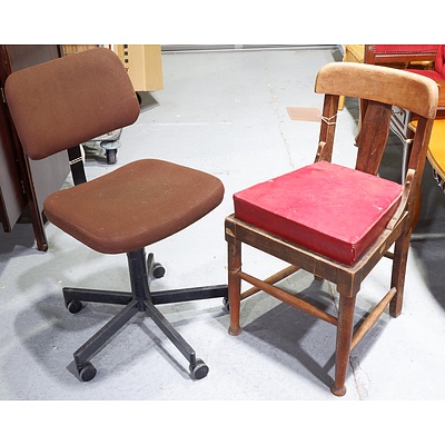 Vintage Timber Framed Side Chair with Red Leather Seat and a Retro Typist Chair