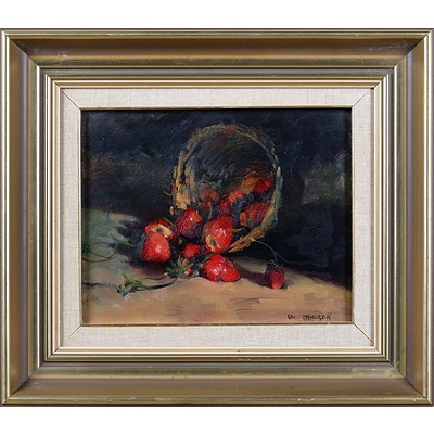 Val Johnson (late 20th Century), Strawberries, Oil on Board, 19 x 24 cm