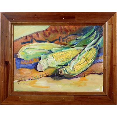 Val Johnson (late20th Century), Corn, Oil on Canvas, 30 x 40 cm