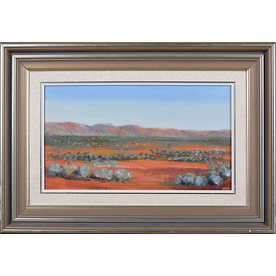 Val Johnson (late 20th Century), Late Afternoon, Broken Hill, Oil on Board, 19 x 34 cm