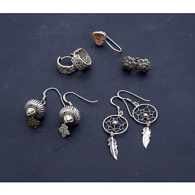 Four Pairs of Sterling Silver Earrings, 9.6g