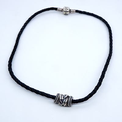 Pandora Leather Necklet with Three Roundels