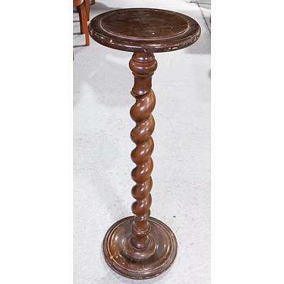 Vintage Stained Pine Planter Stand with Barley Twist column