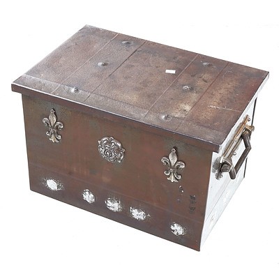 Vintage Metal Chest with Fleur De Lys Adornments and Galvanised Metal Liner