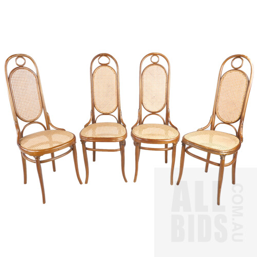 Four Thonet High Back Bentwood and Rattan N17 Dining Chairs