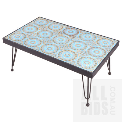 Retro Turquoise Tile Top Coffee Table