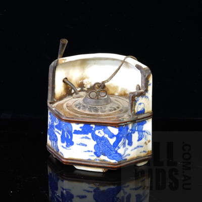 Chinese Hanging Metal Bound Blue and White Porcelain Oil Lantern