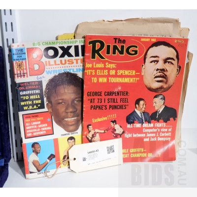 Collection of Vintage Australian Boxing Magazines and Canberra Times Clippings Including Australian Ring 1960, Boxing Record Book 1962 and More