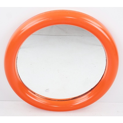 Retro Vibrant Orange Round Wall Mirror
