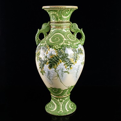 Large Chinese Twin Handled Pedestal Vase with Floral Motif