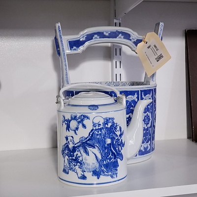 Chinese Blue and White Porcelain Bucket and Teapot