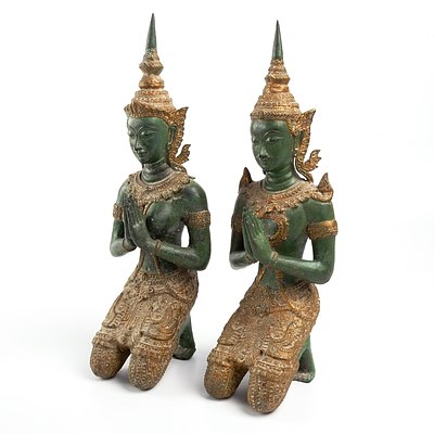 Pair of Vintage Thai Bronzed metal Deities