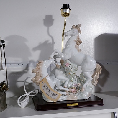 Loredano Figurines Porcelain Lamp on Wooden Base