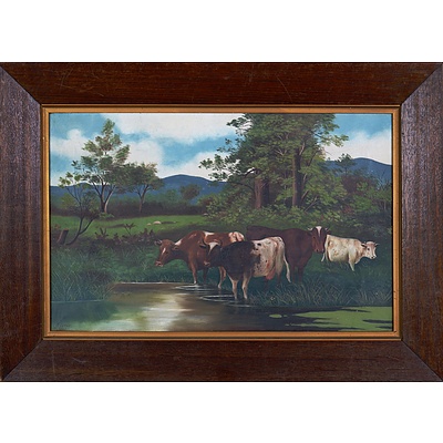 Bourke (Early 20th Century), Untitled (Landscape with Cattle) 1909, Oil on Board