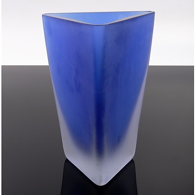 Krosno Blue frosted Glass Triangular Vase
