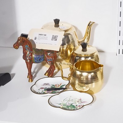 Selection of Vintage Collectibles including Gold Anodised Tea Set and Cloisonne Horse