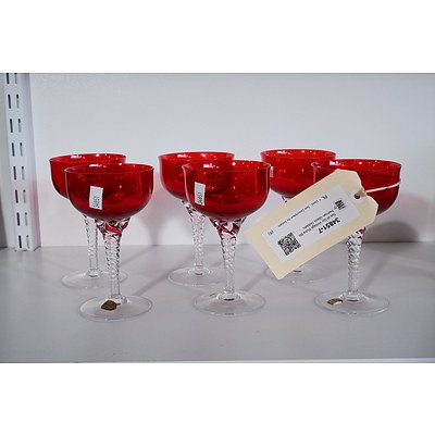 Set of Six Vintage Ruby Bohemian Glass Goblets