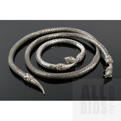 Vintage Silver Metal Snake Chain Belt and Matching Bracelet
