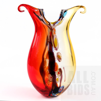 Large Vintage Studio Glass vase with Curled Rim
