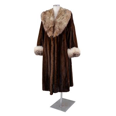 Vintage Christian Dior Full Length Mink Coat with Snow Fox Collar and Cuffs