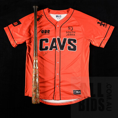 George Costanza (SEINFELD TV SERIES) Signed Canberra Cavalry Jersey and an Indigenous Design Baseball Bat