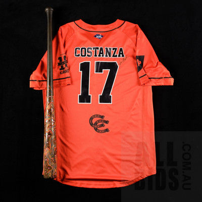 George Costanza (SEINFELD TV SERIES) Signed Canberra Cavalry Jersey and an Indigenous Design Baseball Bat