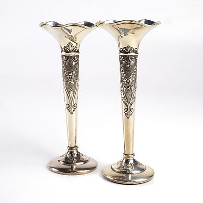 Pair of Hallmarked Antique Trumpet Vases - Edward Barnard & Sons
