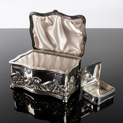Vintage Superior Silver Co USA Footed Jewellery Case with Monogram and Knickerbocker Silver Co Stamp Box